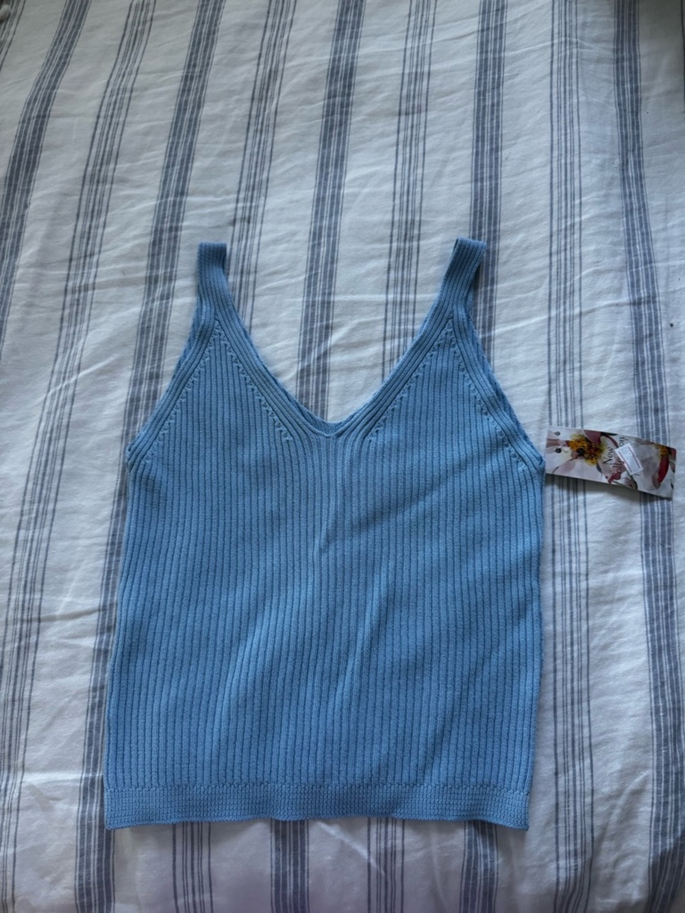 Light Blue Ribbed V-Neck Knit Tank Top